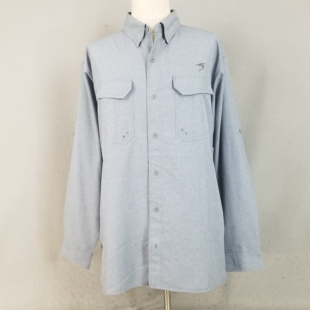Bimini Bay Fishing Shirt Mens XL Grey Long Sleeve Ventilated Button Up Pockets